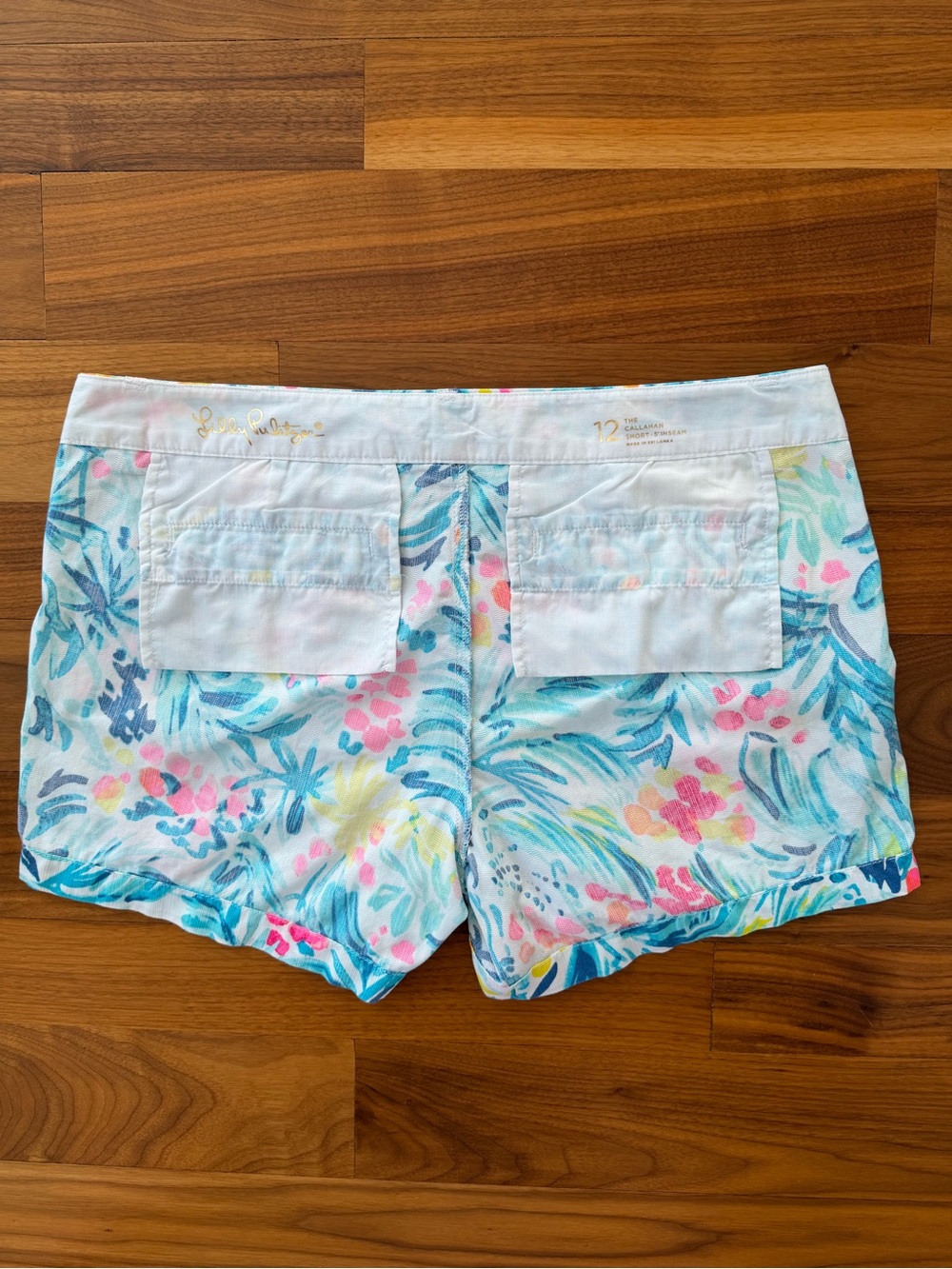 Lilly Pulitzer Women’s Callahan Serene Blue Tippy Top Shorts Sz 12 Tropical Pink - Picture 14 of 15